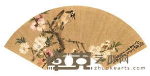 朱偁 1869年作 栖鸟 扇面镜心 17.2X52cm
